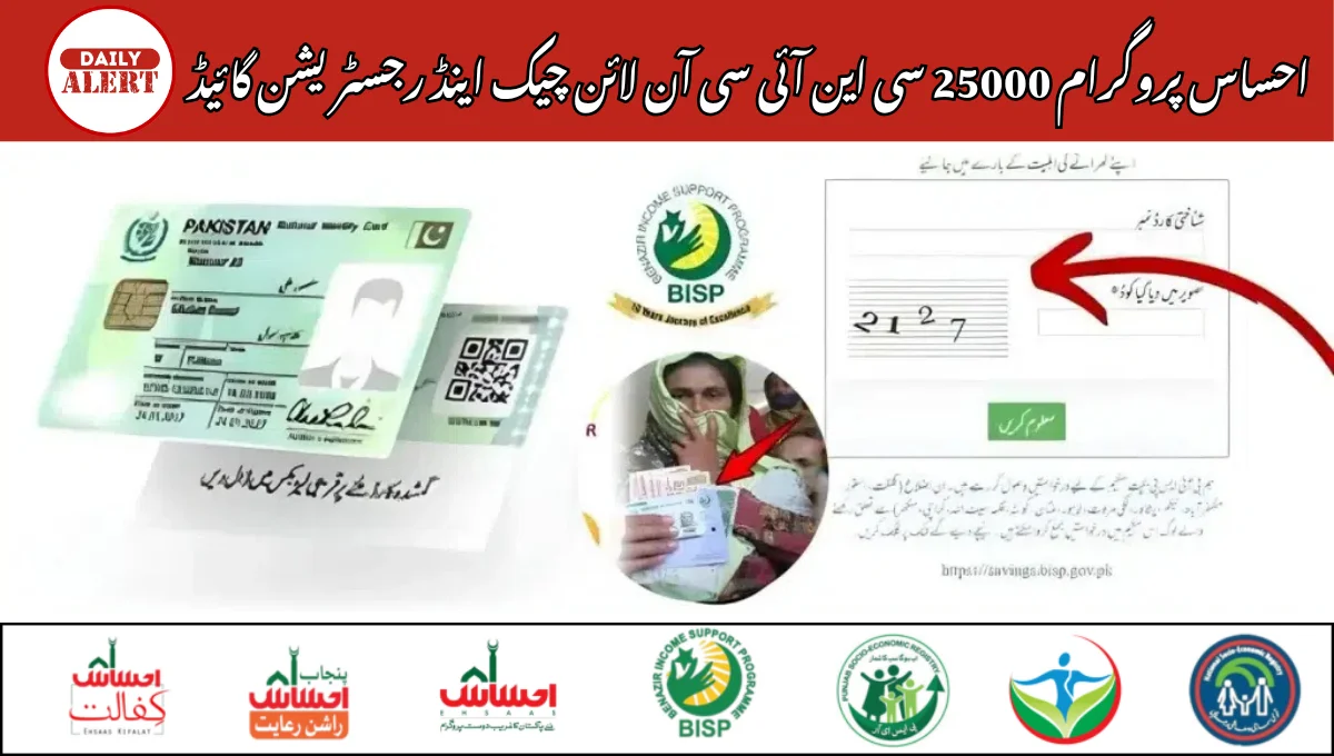 احساس پروگرام 25000 سی این آئی سی آن لائن چیک اینڈ رجسٹریشن گائیڈ
